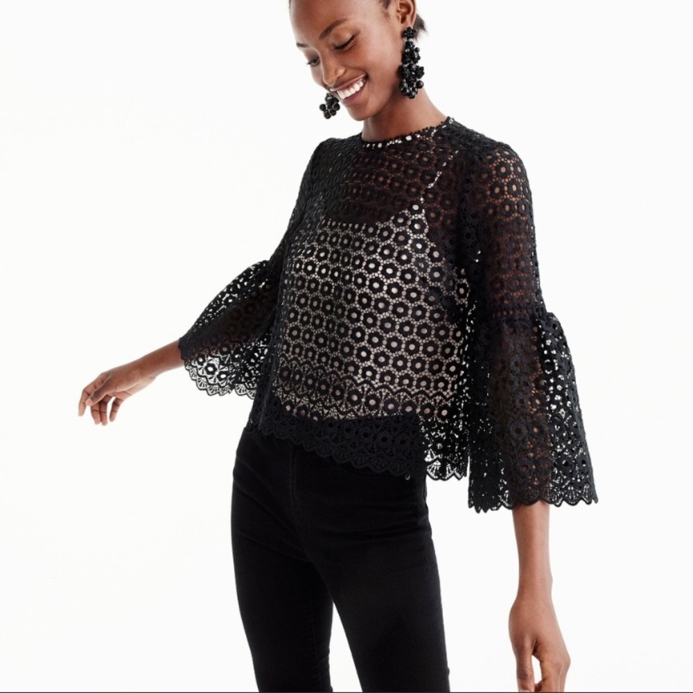 J.Crew petite daisy lace sleeve top size P00